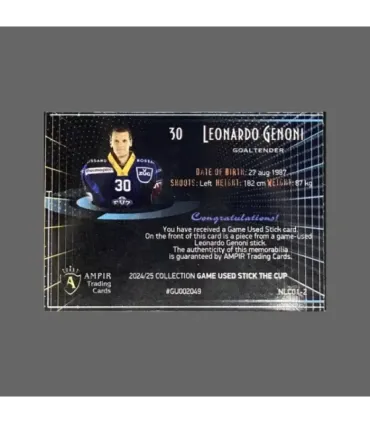 2024/25 AMPIR Game Used Stick The Cup #NLC01-2 Leonardo Genoni (EV Zug) 1 of 1 GK | AMPIR Trading Cards