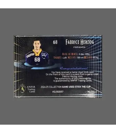 2024/25 AMPIR Game Used Stick The Cup #NLC02-3 Fabrice Herzog (EV Zug) 1 of 1 | AMPIR Trading Cards