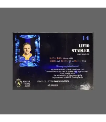 2024/25 AMPIR Game Used Stick #NLS40-3 Livio Stadler (EV Zug) 1 of 1 | AMPIR Trading Cards