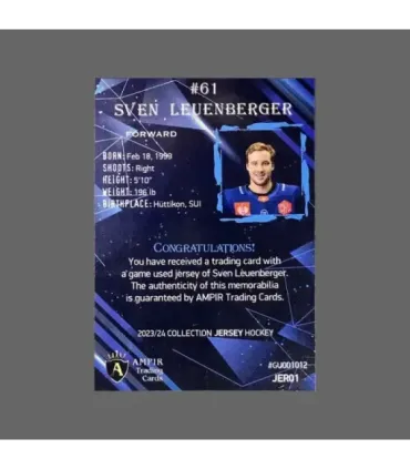 2023/24 AMPIR Jersey Hockey #JER01 Sven Leuenberger (EV Zug)  | AMPIR Trading Cards