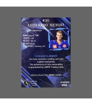2023/24 AMPIR Jersey Hockey #JER02 Leonardo Genoni (EV Zug) GK | AMPIR Trading Cards