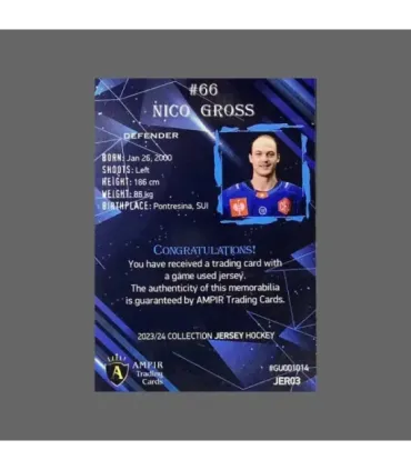 2023/24 AMPIR Jersey Hockey #JER03 Nico Gross (EV Zug)  | AMPIR Trading Cards