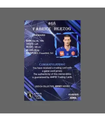 2023/24 AMPIR Jersey Hockey #JER04 Fabrice Herzog (EV Zug)  | AMPIR Trading Cards