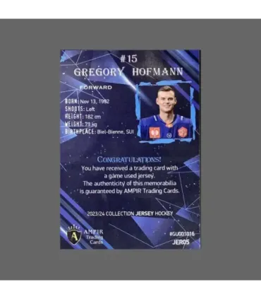 2023/24 AMPIR Jersey Hockey #JER05 Gregory Hofmann (EV Zug)  | AMPIR Trading Cards