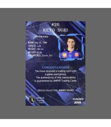 2023/24 AMPIR Jersey Hockey #JER08 Reto Suri (EV Zug)  | AMPIR Trading Cards