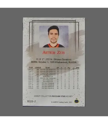 2020/21 AMPIR Russian Star #RC03-2 Artem Zub (Ottawa Senators) RC | AMPIR Trading Cards
