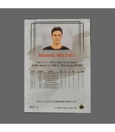 2020/21 AMPIR Russian Star #RC07-3 Mikhail Maltsev (New Jersey Devils) RC | AMPIR Trading Cards