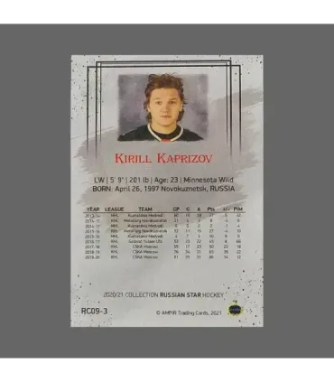 2020/21 AMPIR Russian Star #RC09-3 Kirill Kaprizov (Minnesota Wild) RC | AMPIR Trading Cards