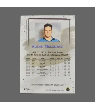 2020/21 AMPIR Russian Star #RC16-1 Alexei Melnichuk (San Jose Sharks) RC GK | AMPIR Trading Cards
