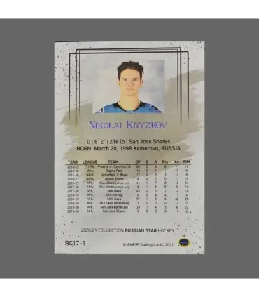 2020/21 AMPIR Russian Star #RC17-1 Nikolai Knyzhov (San Jose Sharks) RC | AMPIR Trading Cards