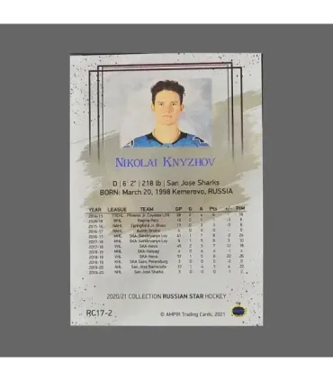 2020/21 AMPIR Russian Star #RC17-2 Nikolai Knyzhov (San Jose Sharks) RC | AMPIR Trading Cards