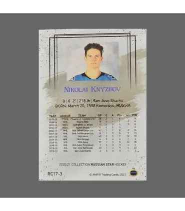 2020/21 AMPIR Russian Star #RC17-3 Nikolai Knyzhov (San Jose Sharks) RC | AMPIR Trading Cards