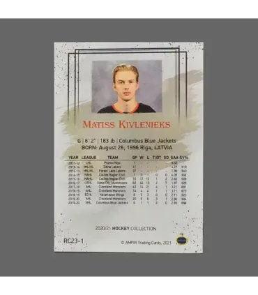 2020/21 AMPIR Hockey #RC23-1 Matiss Kivlenieks (Columbus Blue Jackets) RC GK | AMPIR Trading Cards