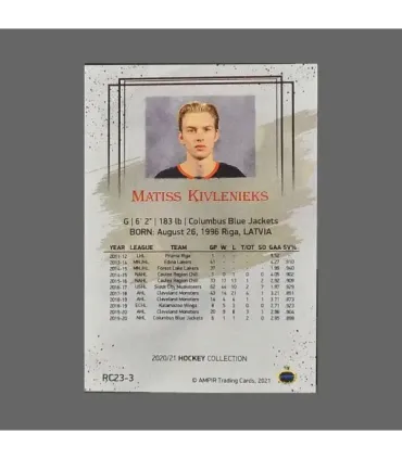2020/21 AMPIR Hockey #RC23-3 Matiss Kivlenieks (Columbus Blue Jackets) RC GK | AMPIR Trading Cards