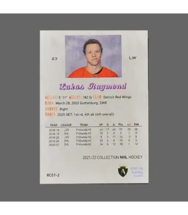 2021/22 AMPIR NHL #RC01-2 Lucas Raymond (Detroit Red Wings)  RC | AMPIR Trading Cards