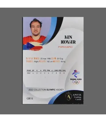 2022 AMPIR Olympic Games Hockey #CZE12 Jan Kovar (Team Czech Republic)  | AMPIR Trading Cards