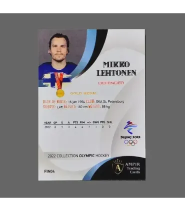 2022 AMPIR Olympic Games Hockey #FIN04 Mikko Lehtonen (Team Finland)  | AMPIR Trading Cards
