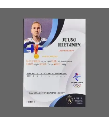 2022 AMPIR Olympic Games Hockey #FIN08-1 Juuso Hietanen (HC Ambri-Piotta)  | AMPIR Trading Cards