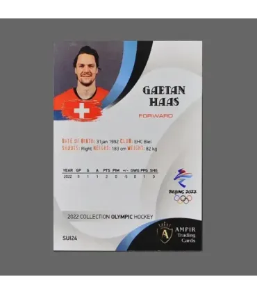 2022 AMPIR Olympic Games Hockey #SUI24 Gaetan Haas (Team Switzerland)  | AMPIR Trading Cards