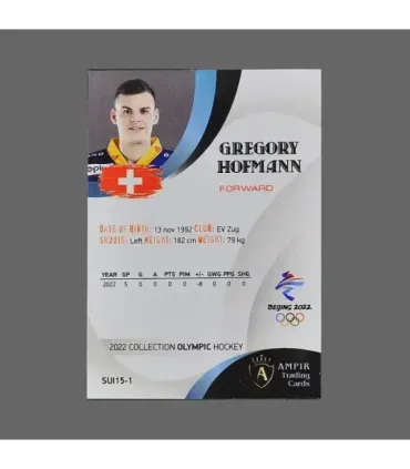 2022 AMPIR Olympic Games Hockey #SUI15-1 Gregory Hofmann (EV Zug)  | AMPIR Trading Cards