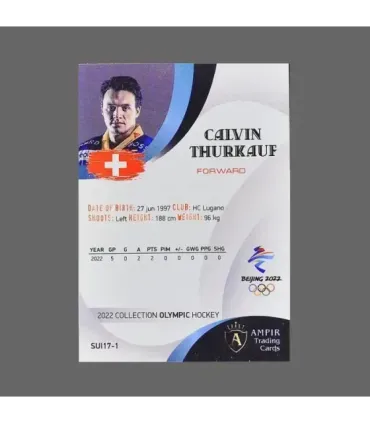 2022 AMPIR Olympic Games Hockey #SUI17-1 Calvin Thurkauf (EV Zug)  | AMPIR Trading Cards