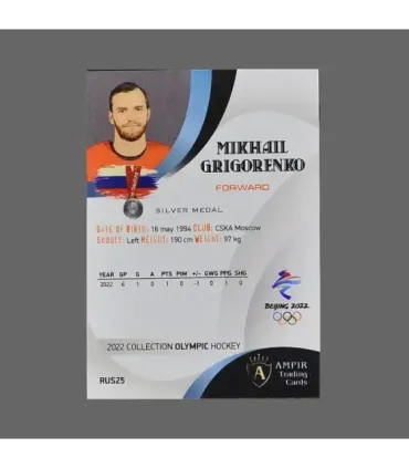 2022 AMPIR Olympic Games Hockey #RUS25 Mikhail Grigorenko (Team Russia)  | AMPIR Trading Cards