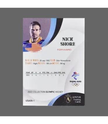 2022 AMPIR Olympic Games Hockey #USA09-1 Nick Shore (EV Zug)  | AMPIR Trading Cards