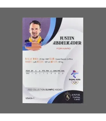 2022 AMPIR Olympic Games Hockey #USA24-1 Justin Abdelkader (EV Zug)  | AMPIR Trading Cards