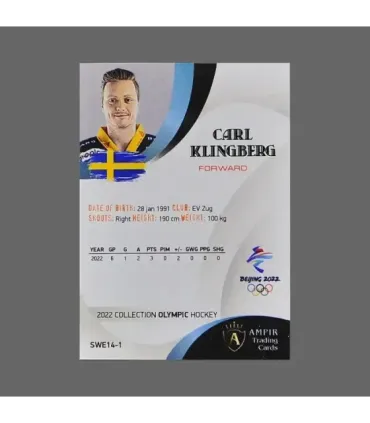2022 AMPIR Olympic Games Hockey #SWE14-1 Carl Klingberg (EV Zug)  | AMPIR Trading Cards