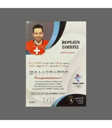 2022 AMPIR Olympic Games Hockey #SUI07 Romain Loeffel (Team Switzerland) autograph 2/10 | AMPIR Trading Cards