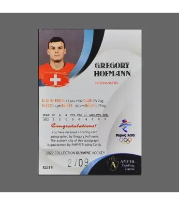 2022 AMPIR Olympic Games Hockey #SUI15 Gregory Hofmann (Team Switzerland) autograph 2/9 | AMPIR Trading Cards