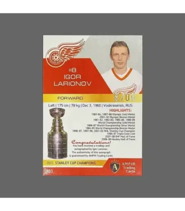 2022 AMPIR Stanley Cup Champions #01 Igor Larionov  (Detroit Red Wings) autograph 6/6 | AMPIR Trading Cards