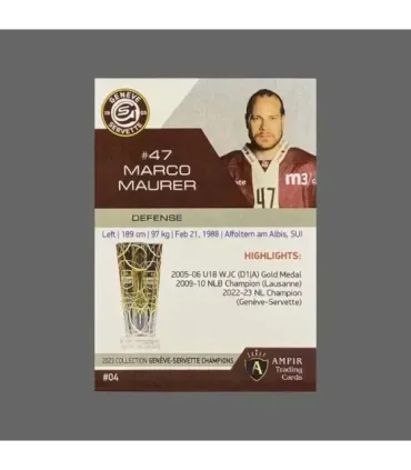 2023 AMPIR Geneve-Servette Champions #04 Marco Maurer   | AMPIR Trading Cards