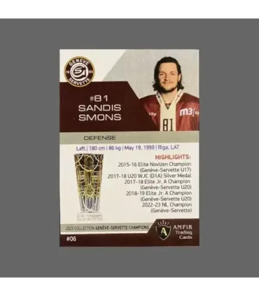 2023 AMPIR Geneve-Servette Champions #06 Sandis Smons   | AMPIR Trading Cards