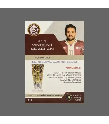 2023 AMPIR Geneve-Servette Champions #11 Vincent Praplan   | AMPIR Trading Cards