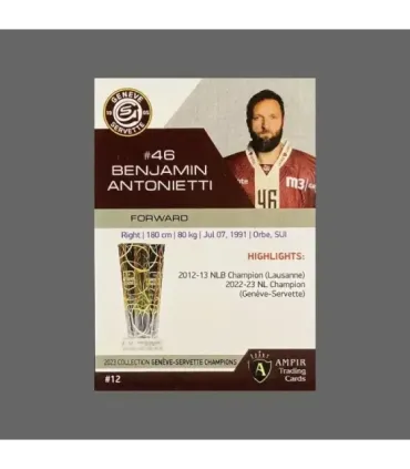 2023 AMPIR Geneve-Servette Champions #12 Benjamin Antonietti   | AMPIR Trading Cards