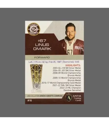 2023 AMPIR Geneve-Servette Champions #16 Linus Omark   | AMPIR Trading Cards
