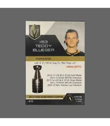 2023 Vegas Golden Knights Champions #VEG15 Teddy Blueger   | AMPIR Trading Cards