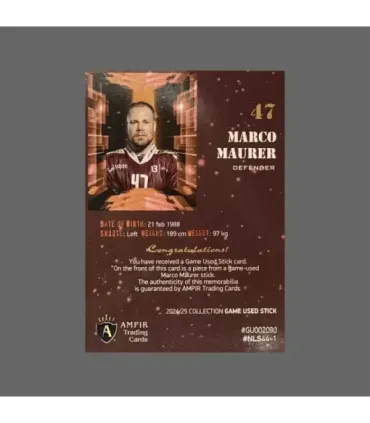 2024/25 AMPIR Game Used Stick #NLS44-1 Marco Maurer (Geneve-Servette)  | AMPIR Trading Cards