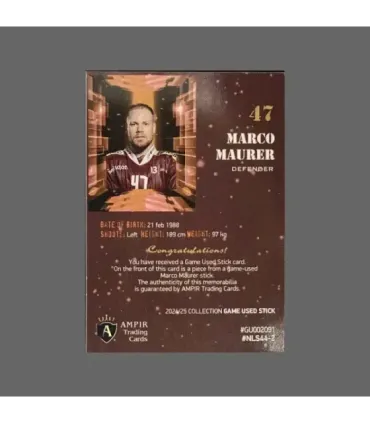 2024/25 AMPIR Game Used Stick #NLS44-2 Marco Maurer (Geneve-Servette)  | AMPIR Trading Cards