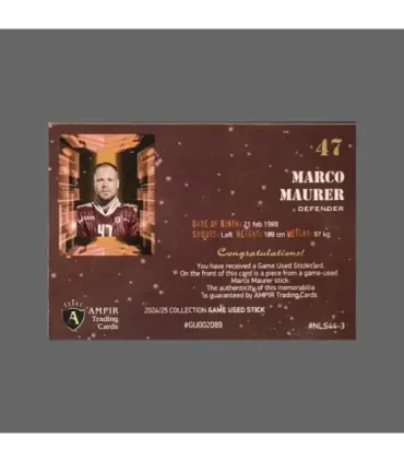 2024/25 AMPIR Game Used Stick #NLS44-3 Marco Maurer (Geneve-Servette) 1 of 1 | AMPIR Trading Cards