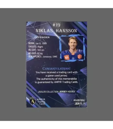 2024/25 AMPIR Jersey Hockey #JER11 Niklas Hansson (EV Zug)  | AMPIR Trading Cards