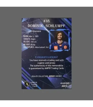 2024/25 AMPIR Jersey Hockey #JER12 Dominik Schlumpf (EV Zug)  | AMPIR Trading Cards