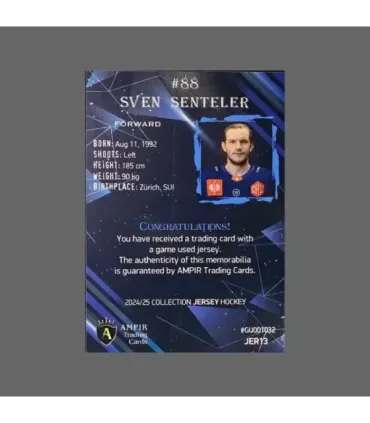 2024/25 AMPIR Jersey Hockey #JER13 Sven Senteler (EV Zug)  | AMPIR Trading Cards