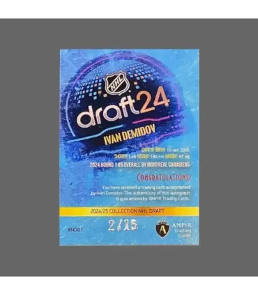 2024/25 AMPIR NHL Draft #ND01 Ivan Demidov (Montreal Canadiens) autograph 2/15 | AMPIR Trading Cards