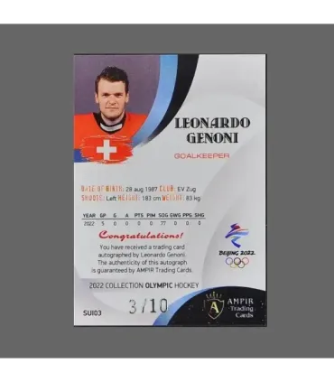 2022 AMPIR Olympic Games Hockey #SUI03 Leonardo Genoni (Team Switzerland) GK autograph 3/10 | AMPIR Trading Cards
