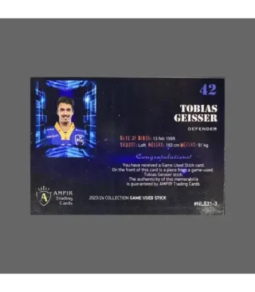 2023/24 AMPIR Game Used Stick #NLS31-3 Tobias Geisser (EV Zug) 1 of 1 | AMPIR Trading Cards