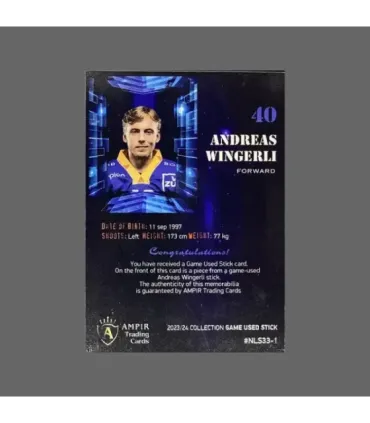 2023/24 AMPIR Game Used Stick #NLS33-1 Andreas Wingerli (EV Zug)  | AMPIR Trading Cards