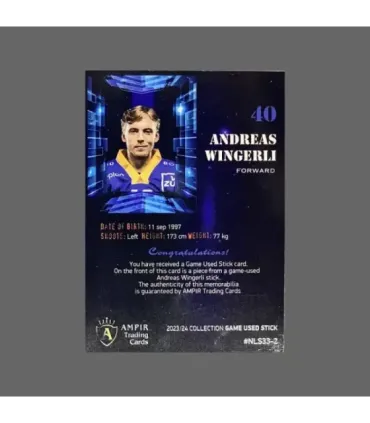 2023/24 AMPIR Game Used Stick #NLS33-2 Andreas Wingerli (EV Zug)  | AMPIR Trading Cards