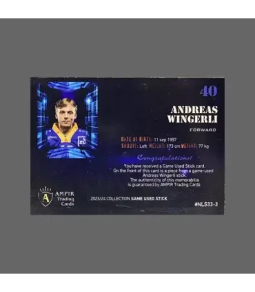 2023/24 AMPIR Game Used Stick #NLS33-3 Andreas Wingerli (EV Zug) 1 of 1 | AMPIR Trading Cards